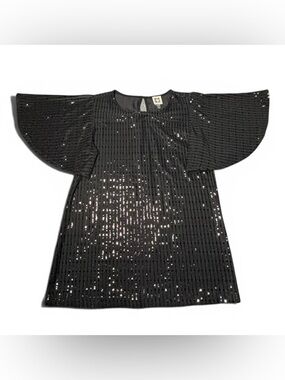 Anne Klein Black Sequin Top Size S Batwing Sleeve Evening Blouse NWT